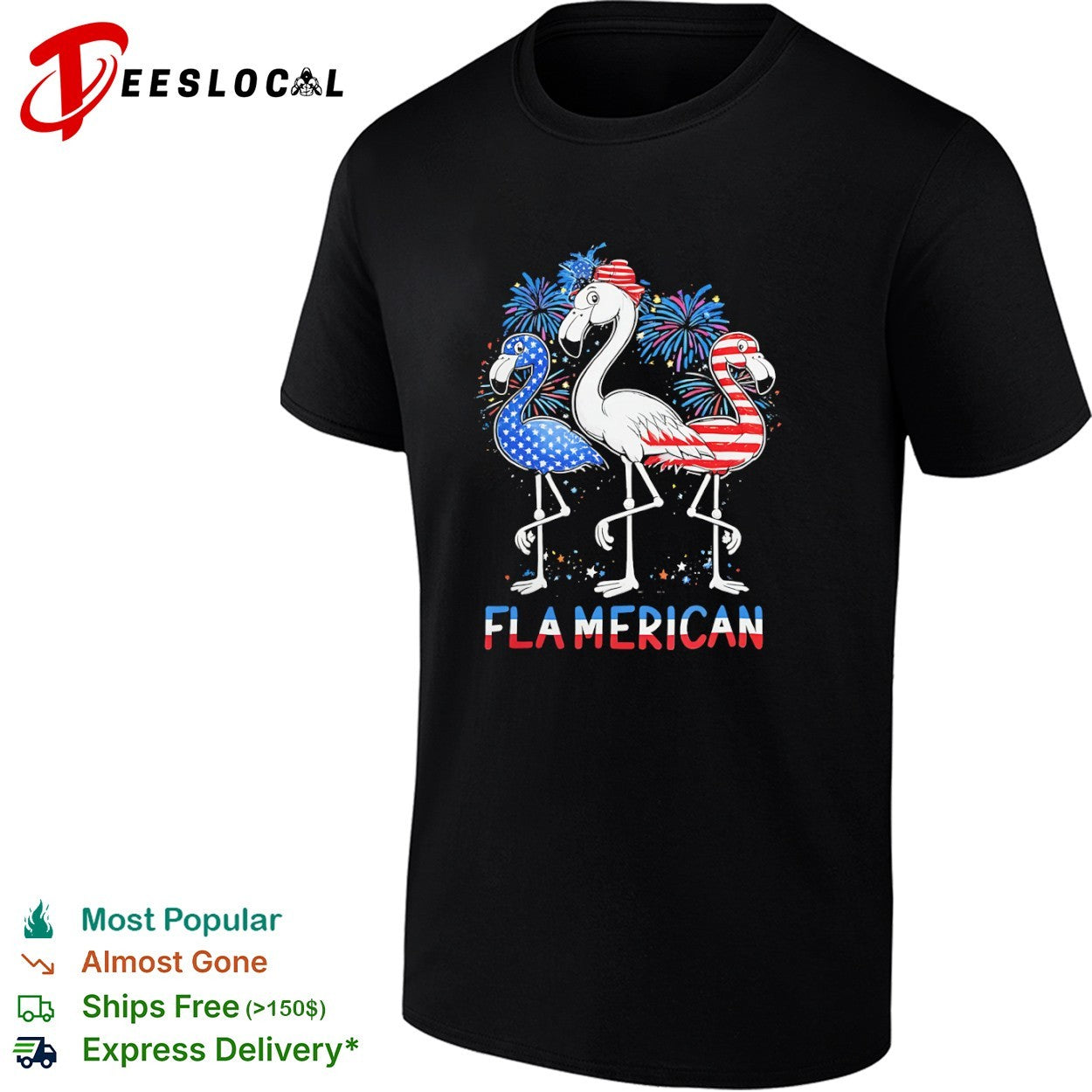 Fla merican flamingo fireworks patriotic fourth of july shirt
