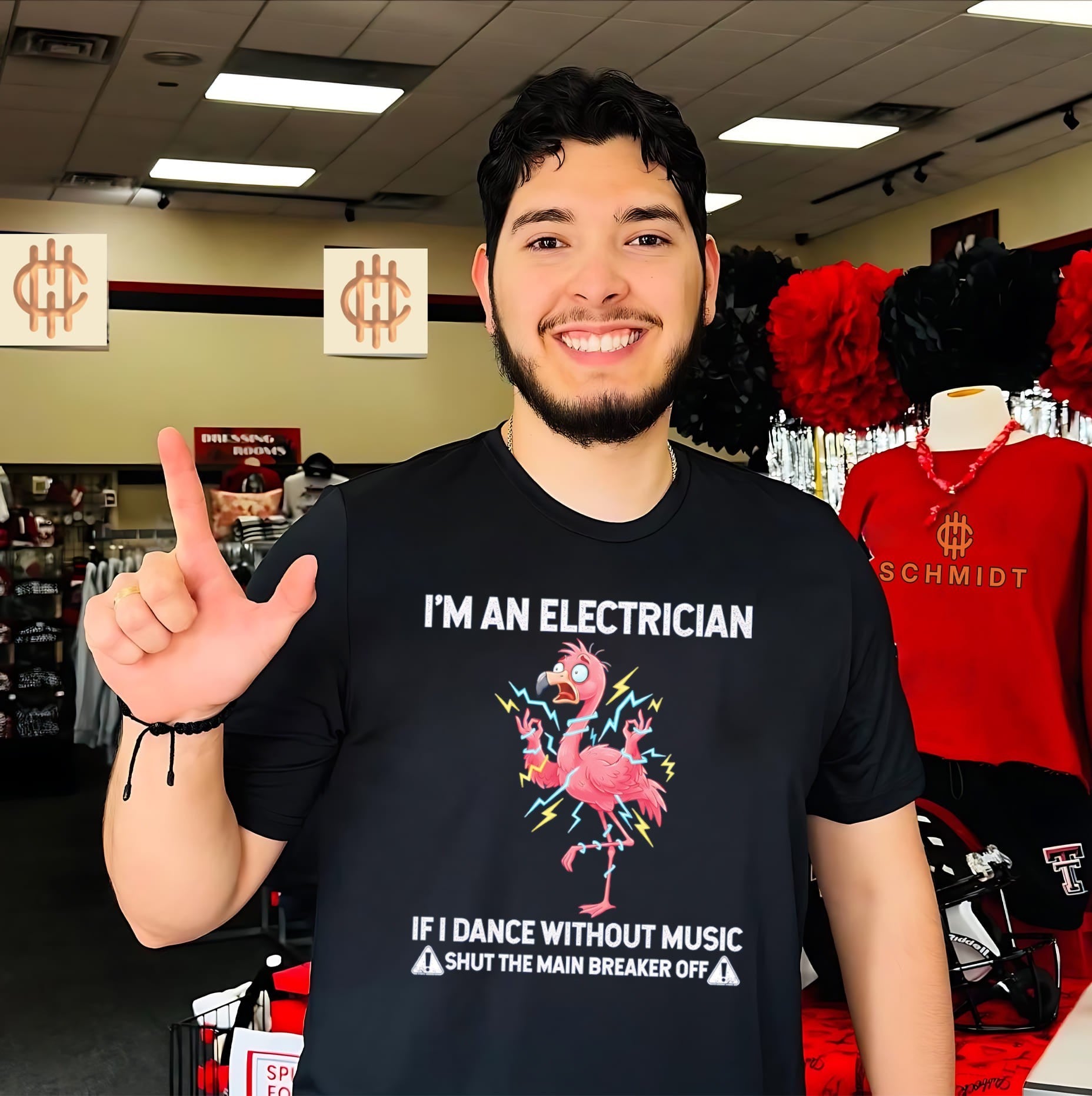 Flamingo I’m an electrician if I dance without music shut the main breaker off shirt
