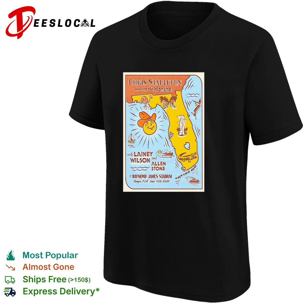 Florida map cartoon musicians Raymond James Stadium Tampa 2026 concert art shirt