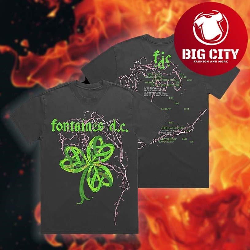 Fontaines D.C. Merch Romance Shamrock Faded Black Two Sided Shirt