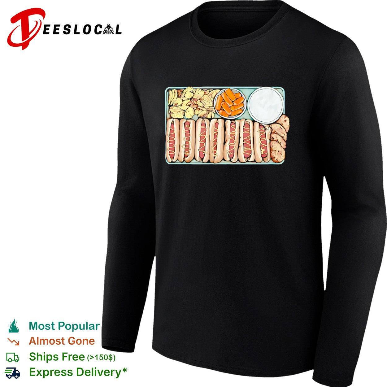 Food lover hot dogs tray shirt