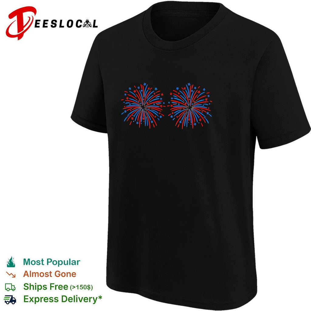 Fourth of July fireworks patriotic red blue stars vintage graphic shirt
