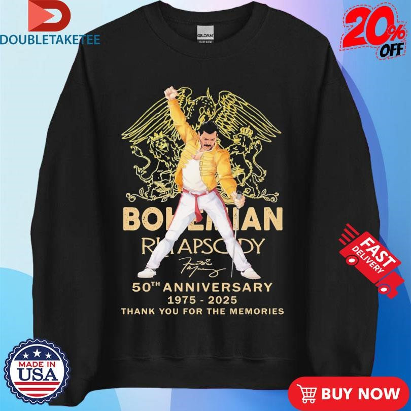Freddie Mercury Bohemian Rhapsody 50TH Anniversary 1975 2025 Thank You For The Memories T-shirts