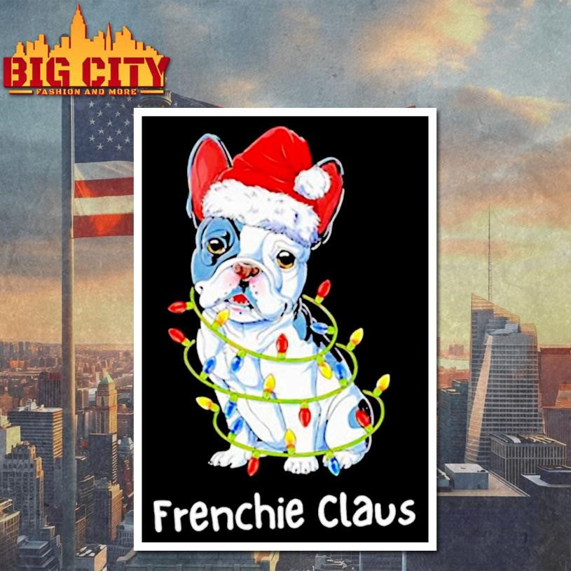 French Bulldog Santa hat &amp; Christmas lights Frenchie Claus shirt