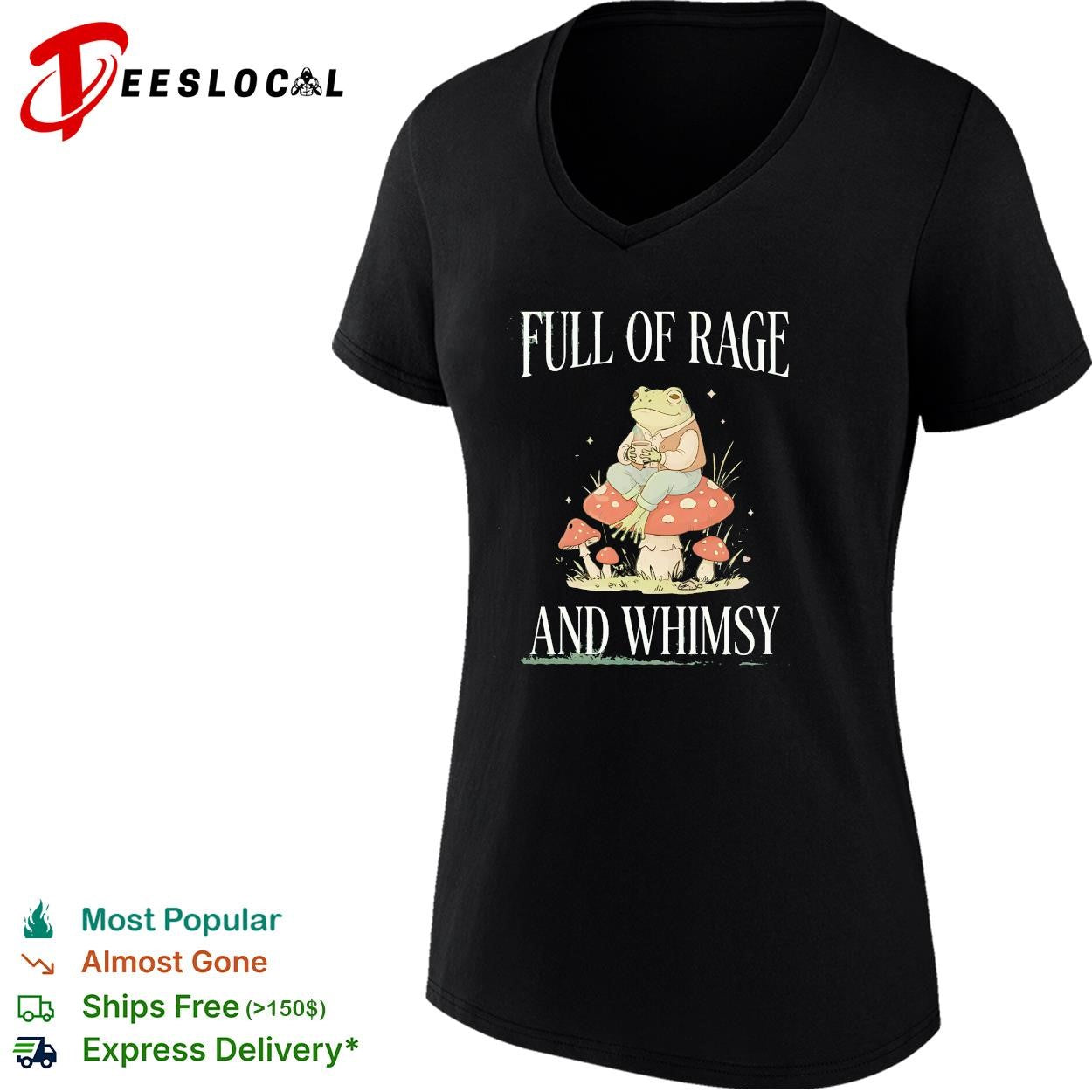 Full of rage and whimsy frog on mushroom cottagecore graphic shirt