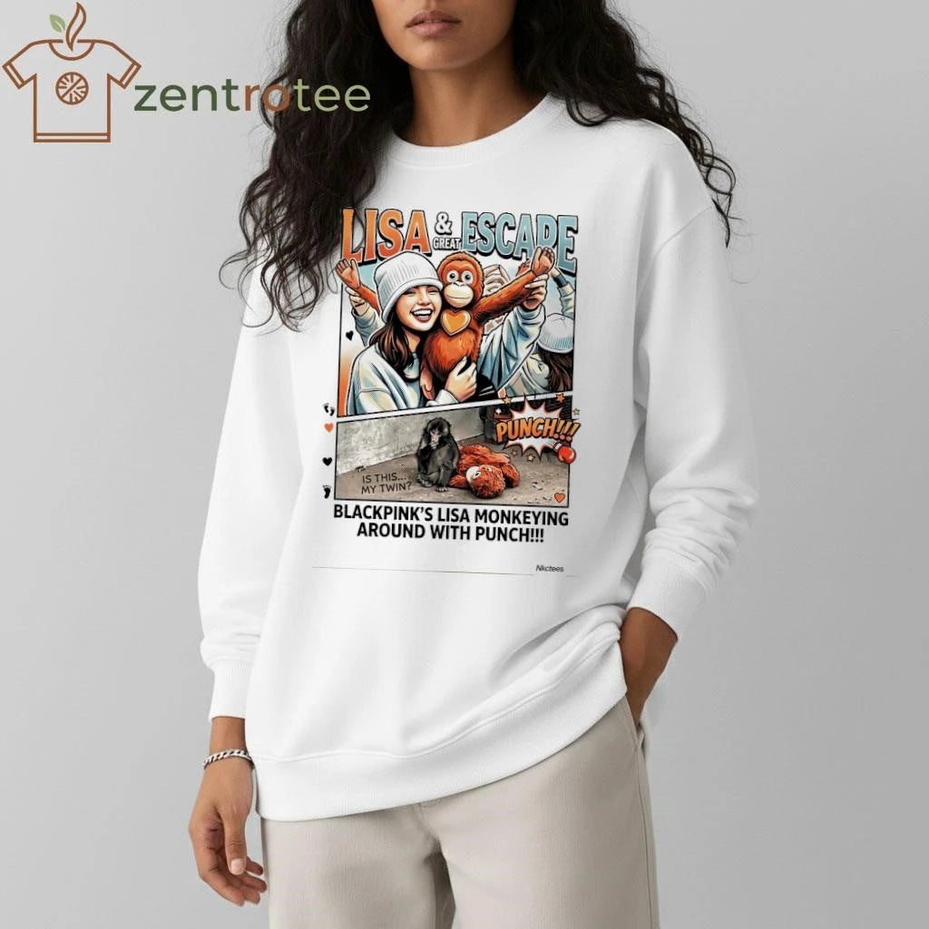 Funny Nkctees Lisa Blackpink Monkeying Around With Punch T-Shirt – 100% Premium Cotton – Streetwear Style