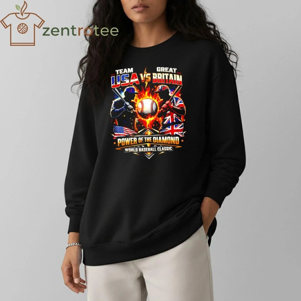 Funny Team USA vs Great Britain World Baseball Classic Power of the Diamond T-Shirt