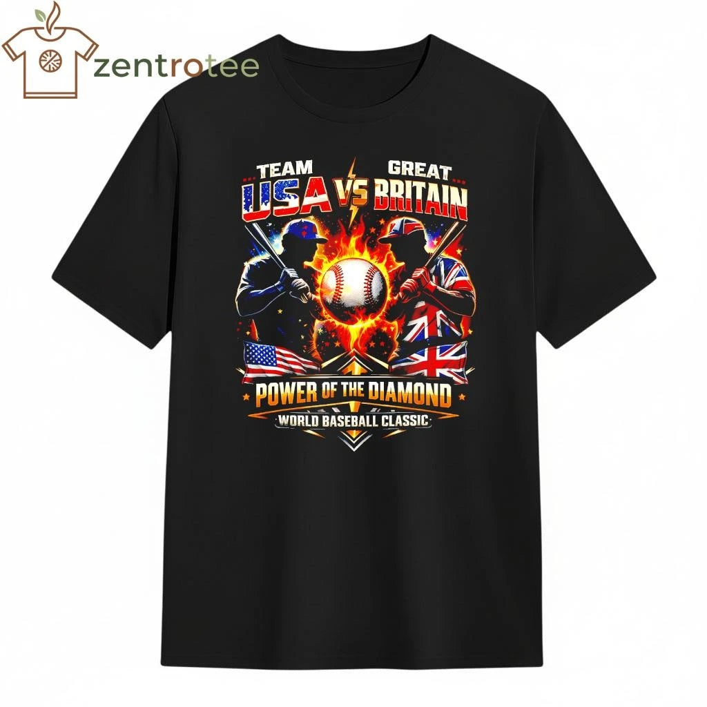 Funny Team USA vs Great Britain World Baseball Classic Power of the Diamond T-Shirt