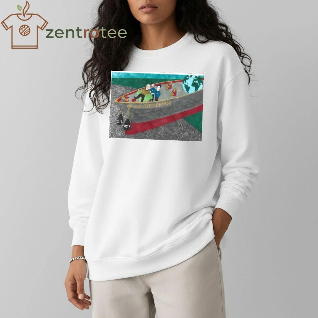 Funny USA enterprise ship oil war Trump tee