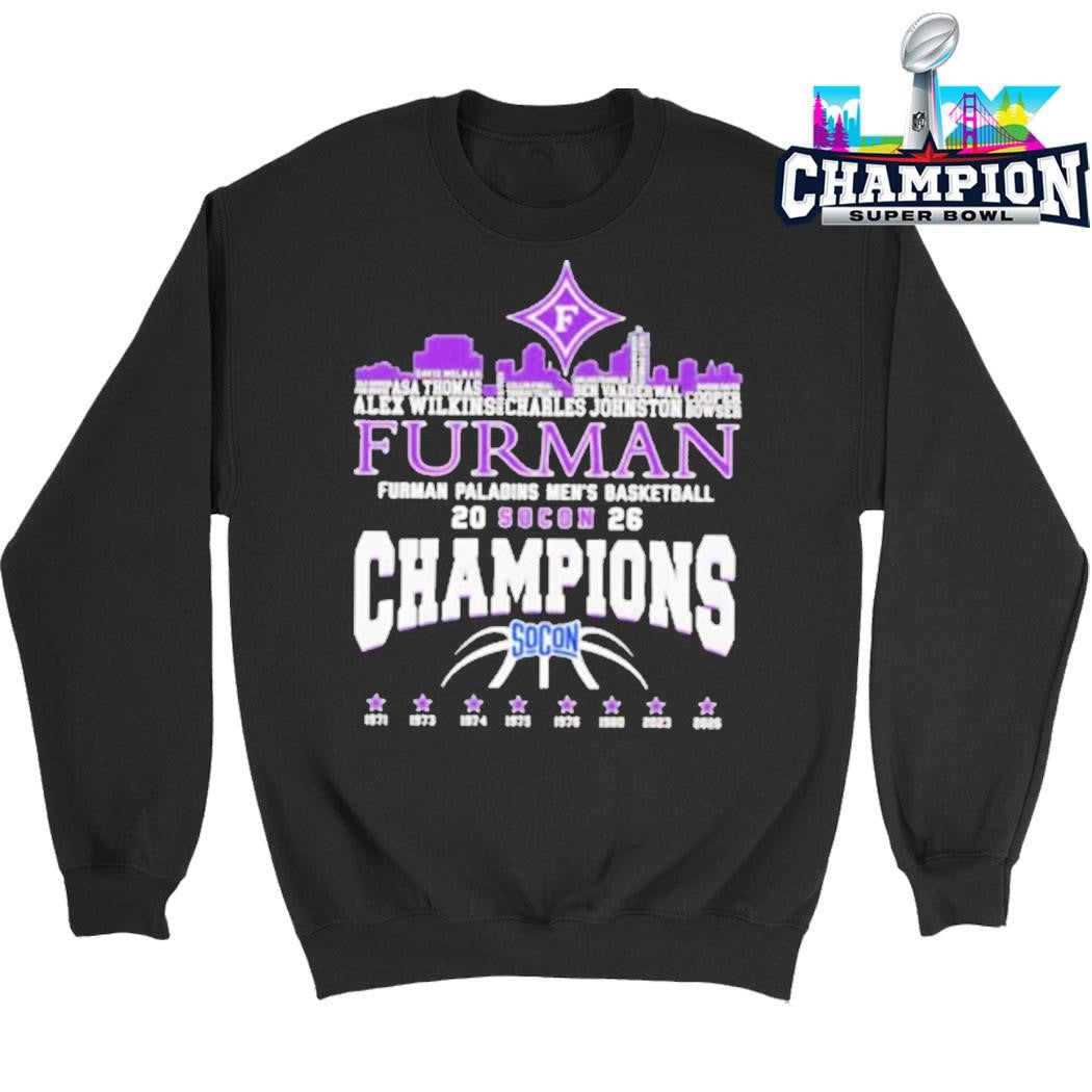 Furman Paladins Champions 2026 Socon Men’s Basketball 8x City Skyline Shirt