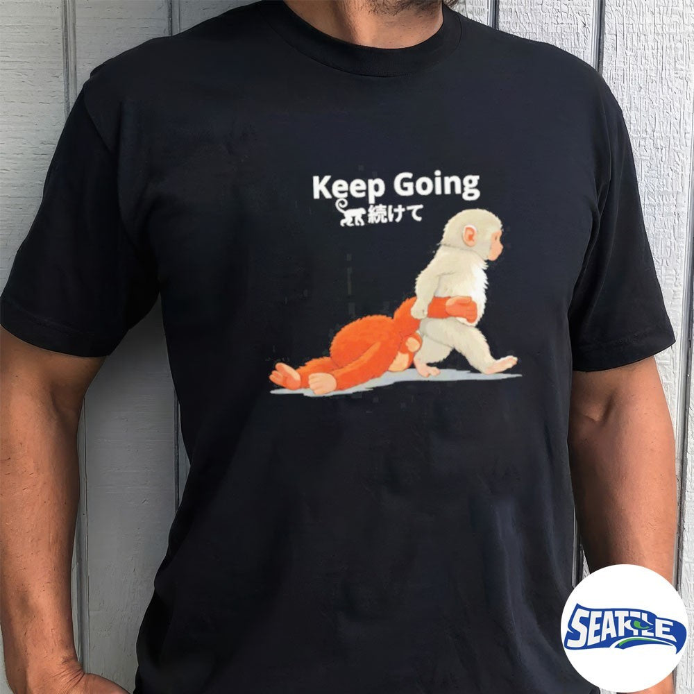 Fuuny Keep Going Monkey Punch Baby Monkey Holding Plush Toy Japanese Graphic shirt