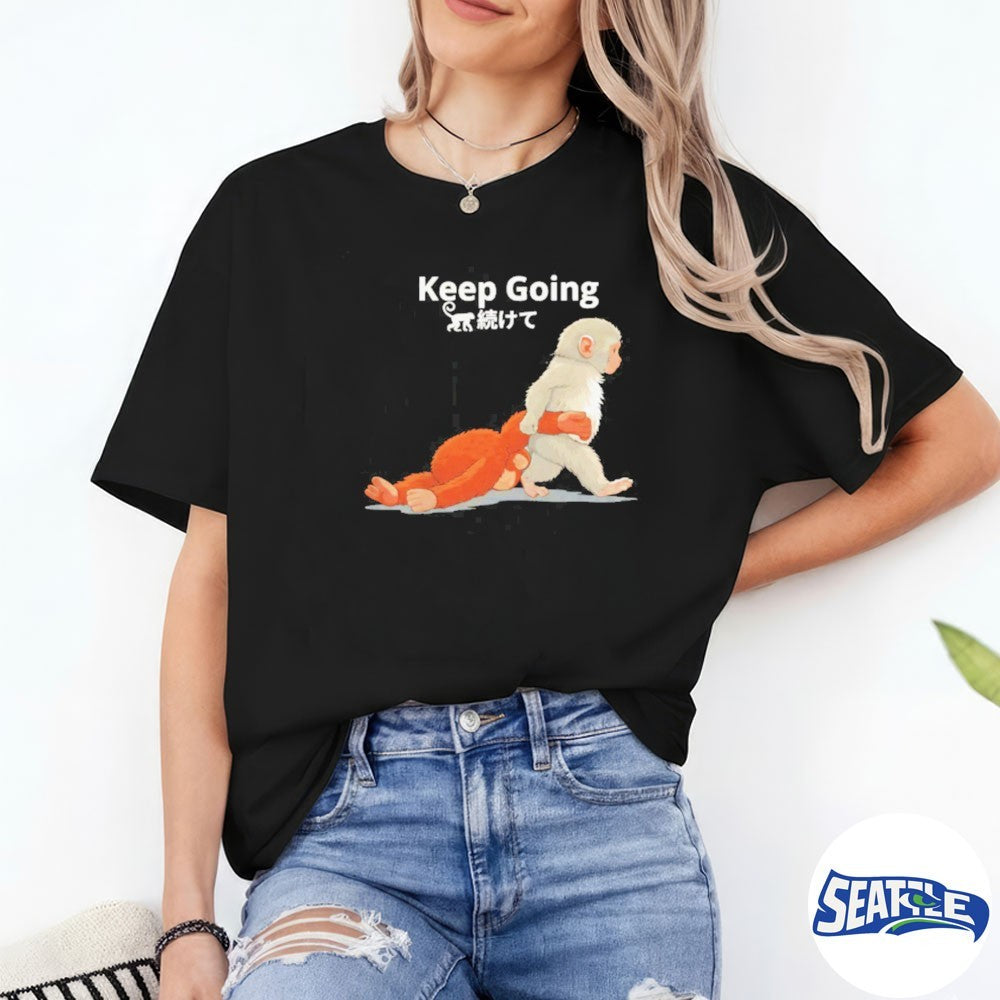 Fuuny Keep Going Monkey Punch Baby Monkey Holding Plush Toy Japanese Graphic shirt