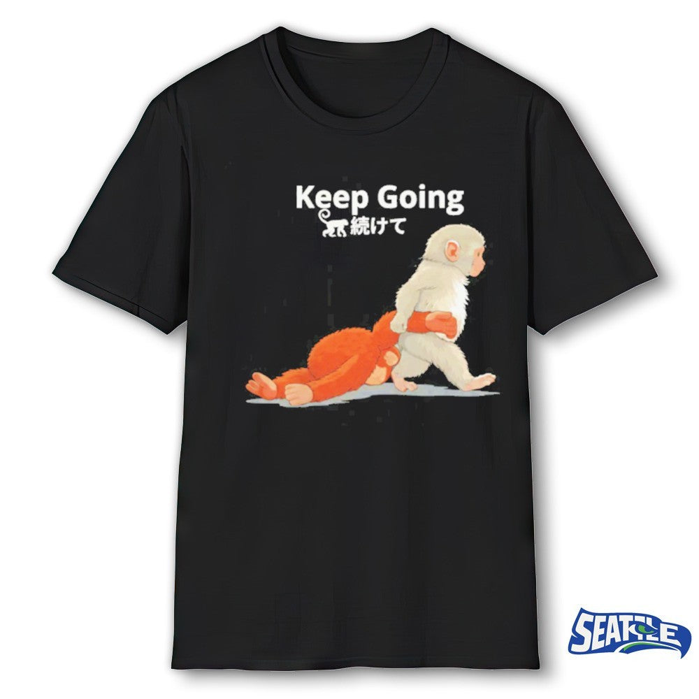 Fuuny Keep Going Monkey Punch Baby Monkey Holding Plush Toy Japanese Graphic shirt