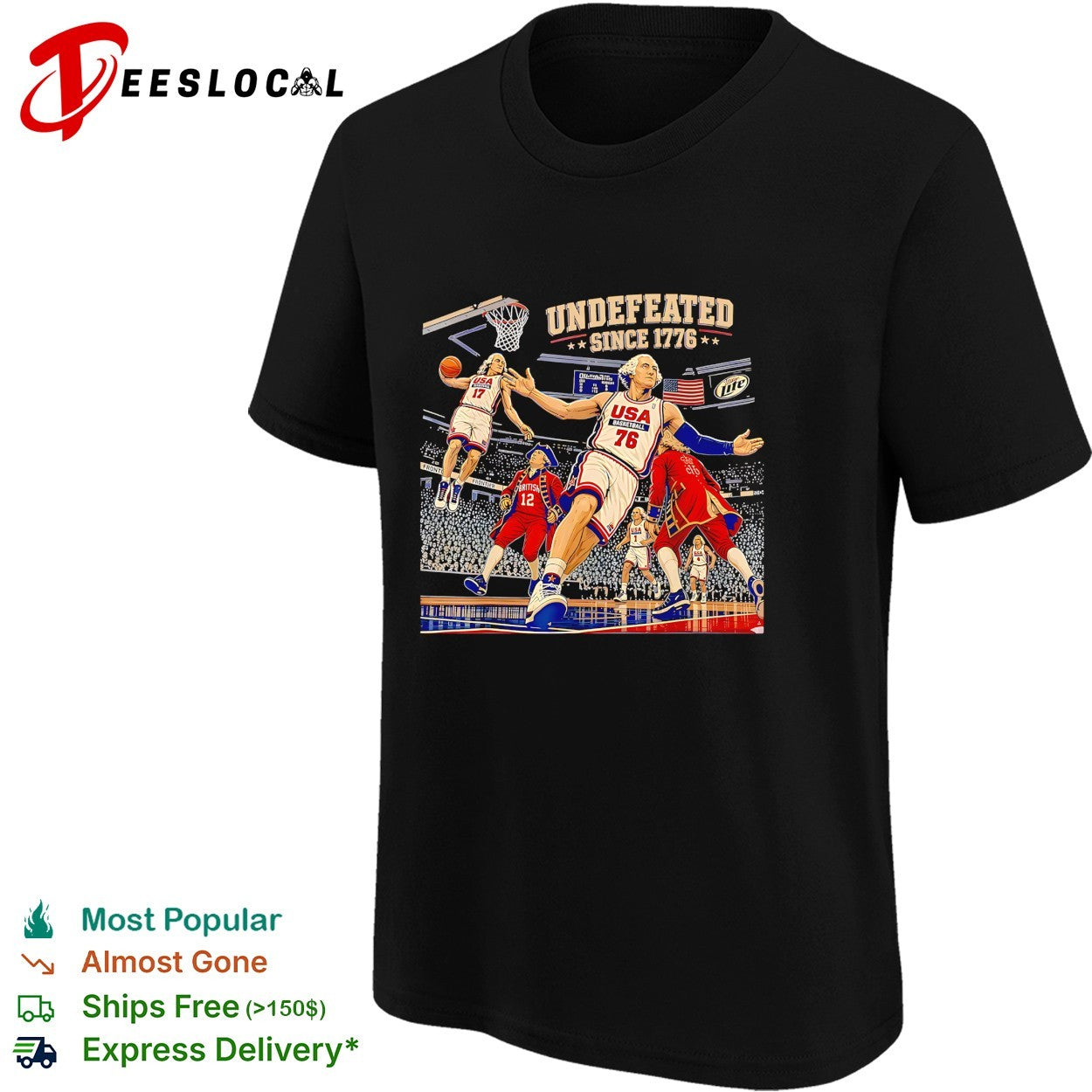 GW USA Basketball undefeated since 1776 dunk action patriotic art shirt