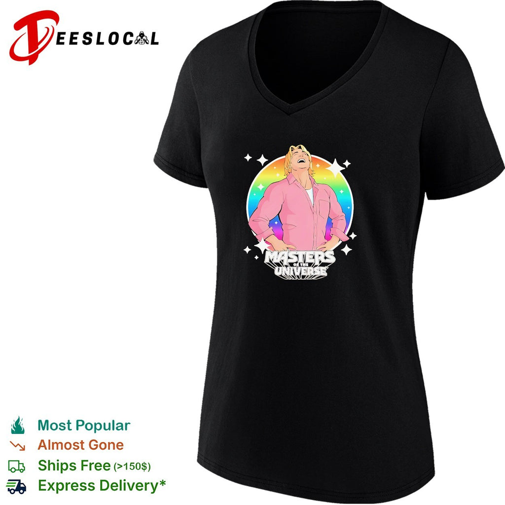 Gay man laughing Masters of the universe rainbow shirt
