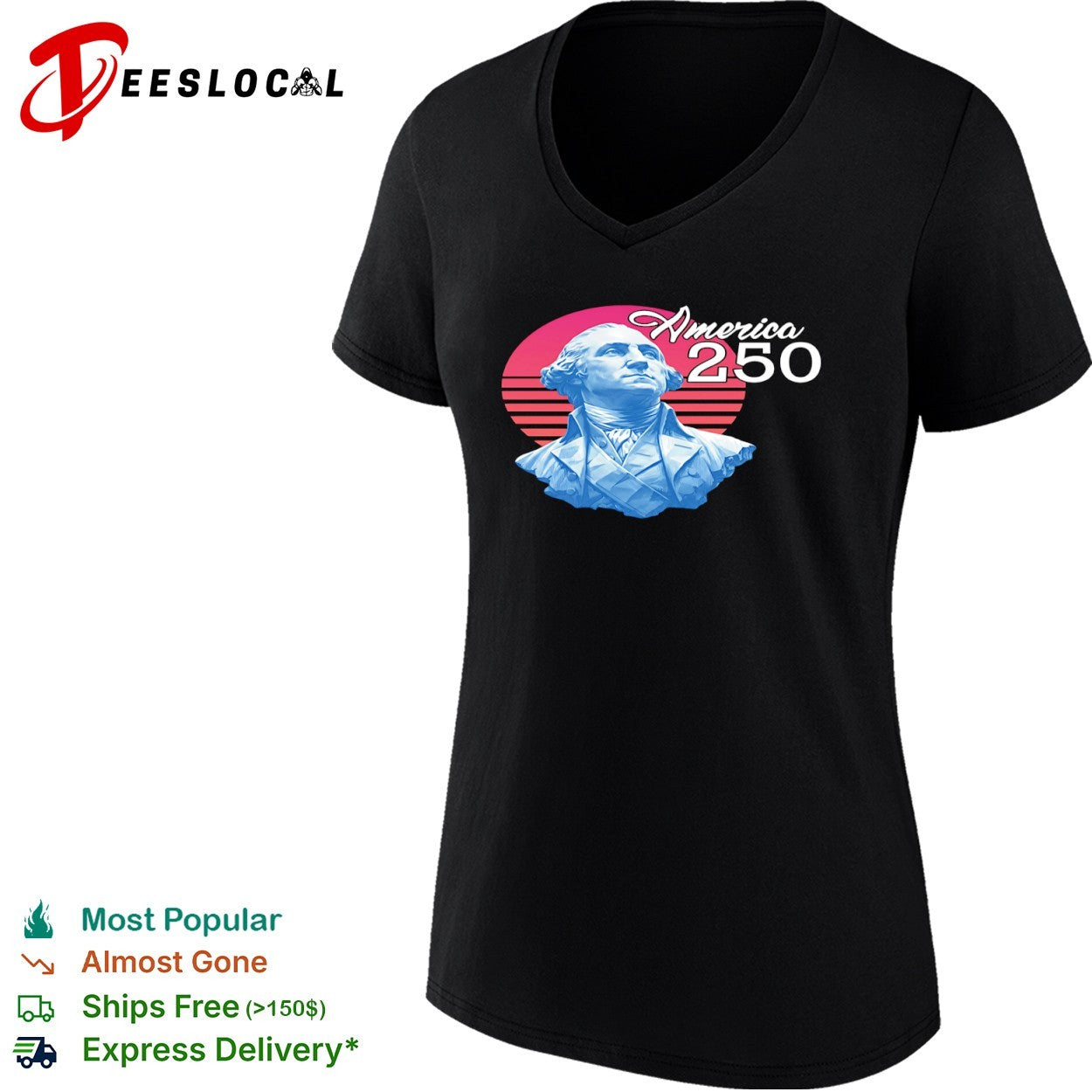 George Washington America 250 Red Sunset Synthwave Style Patriotic Independence shirt