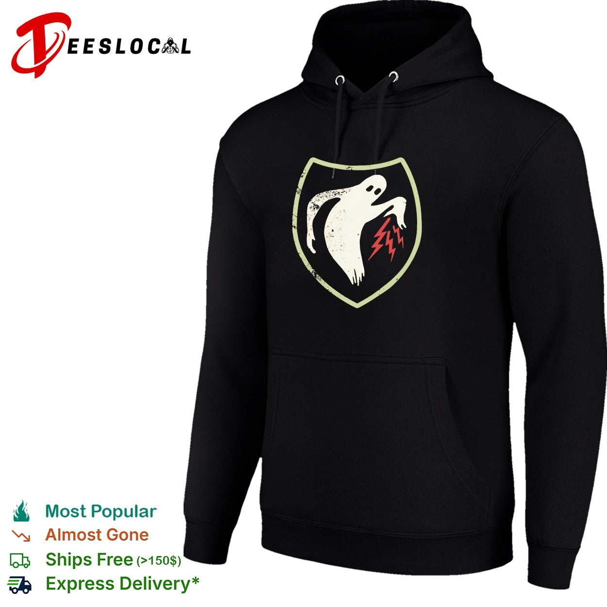 Ghost reaching lightning bolts shield shirt
