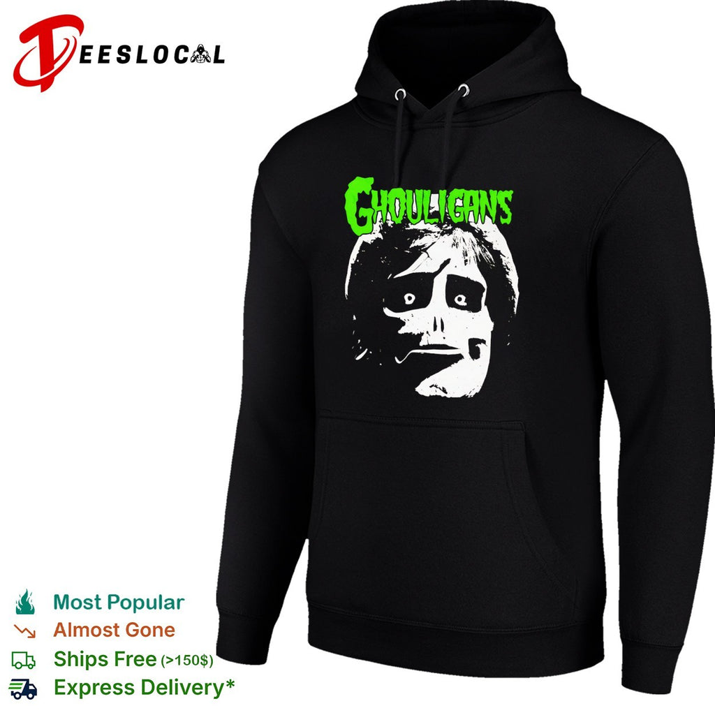 Ghouligans classic horror punk skull face green typography shirt