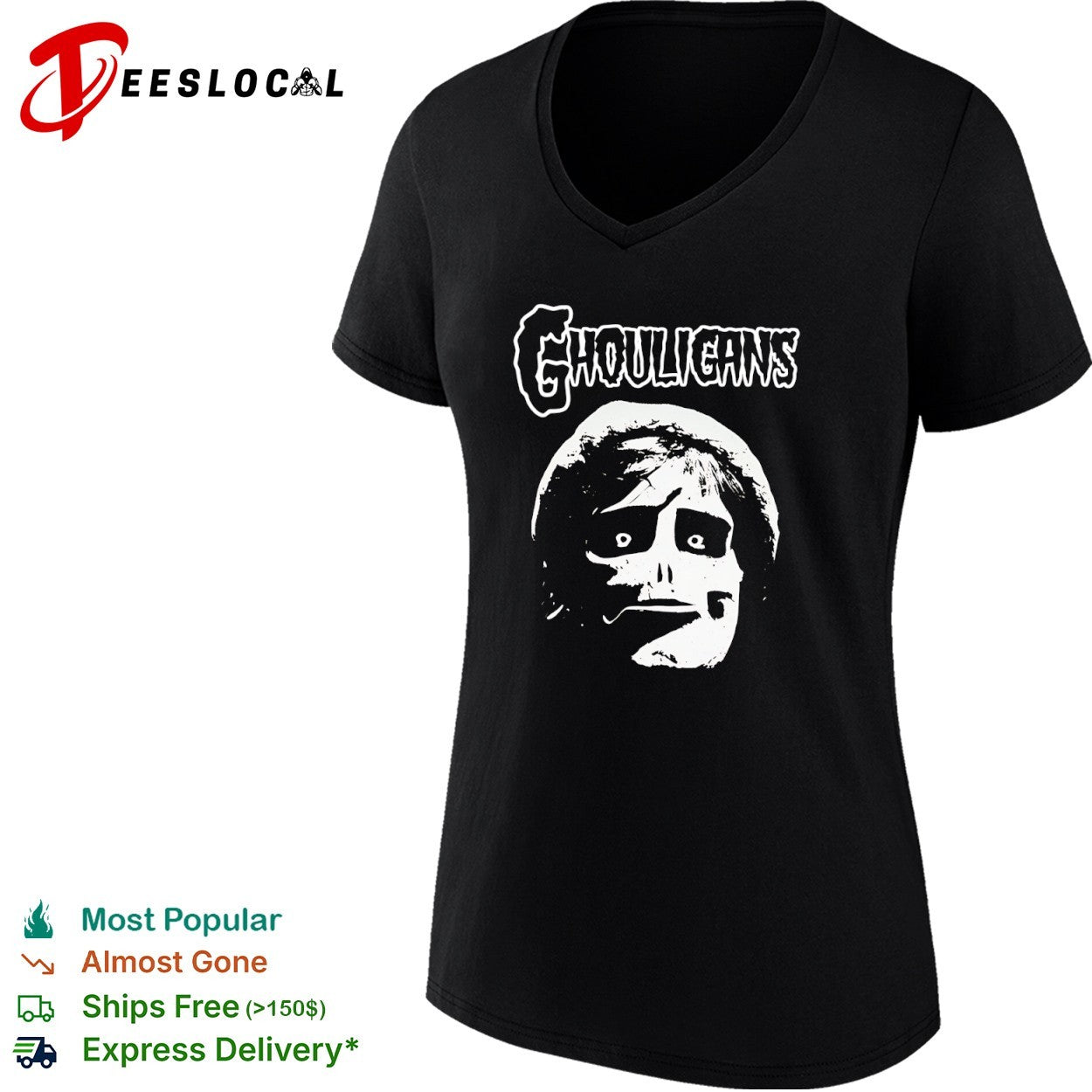 Ghouligans classic horror punk skull face white typography shirt