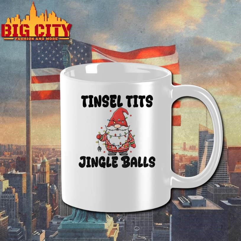 Gnome Christmas tree tinsel tits jingle balls Merry Christmas shirt