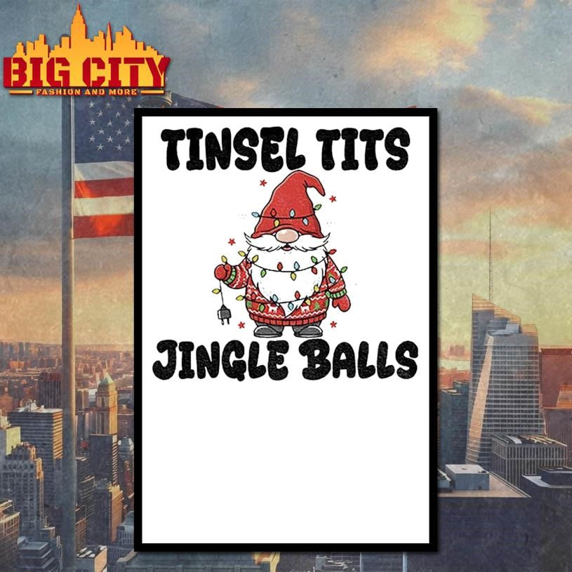 Gnome Christmas tree tinsel tits jingle balls Merry Christmas shirt