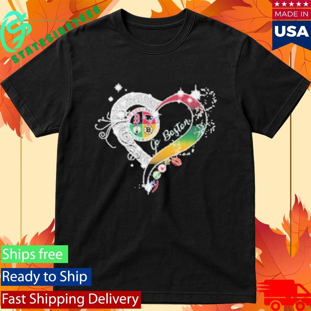 Go Boston Sports Teams Heart Glitter Diamond Shirt