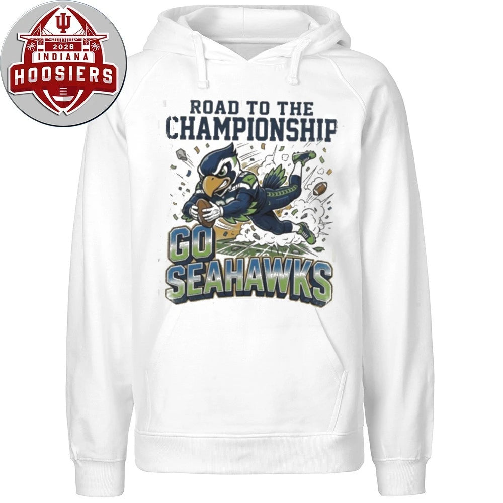 Go Seahawks Road To The Championship Football Mascot Cartoon Game Day T-Shirt