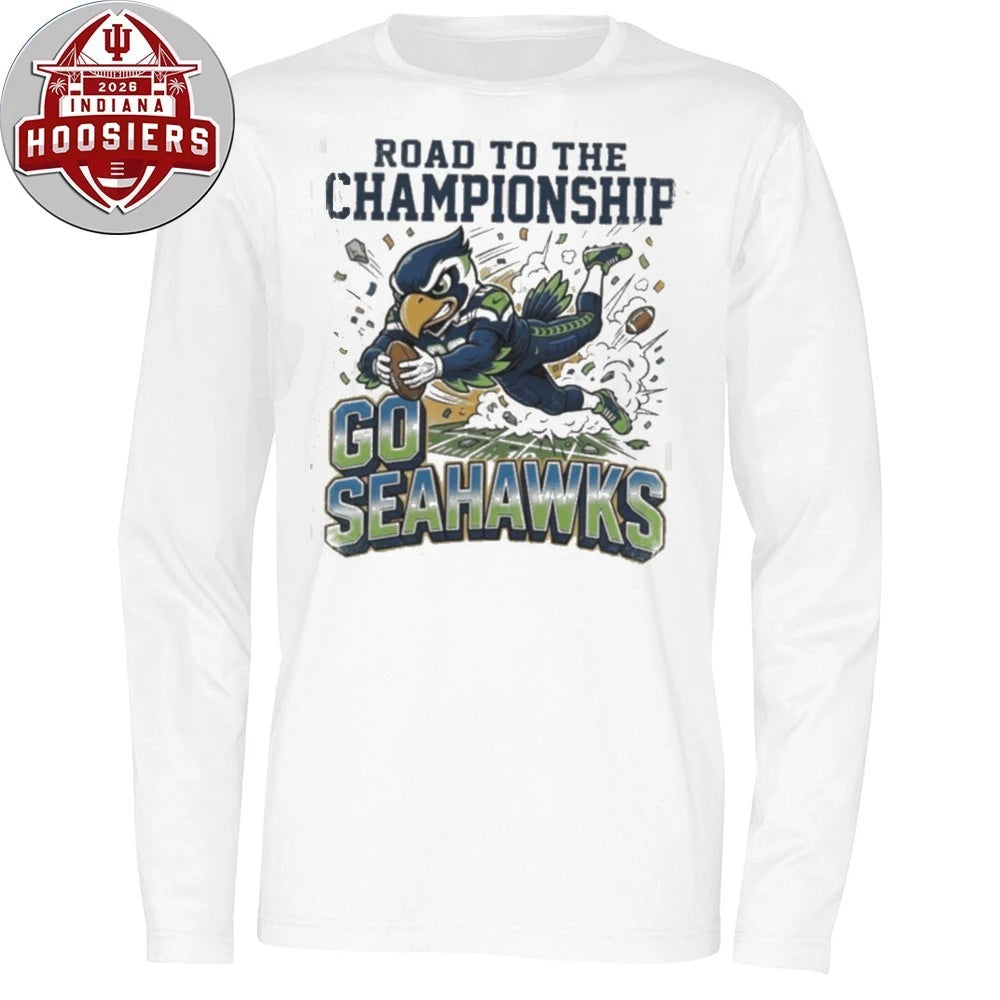 Go Seahawks Road To The Championship Football Mascot Cartoon Game Day T-Shirt