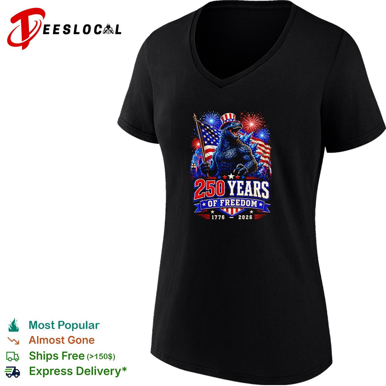 Godzilla 250 years of freedom 1776 2026 shirt