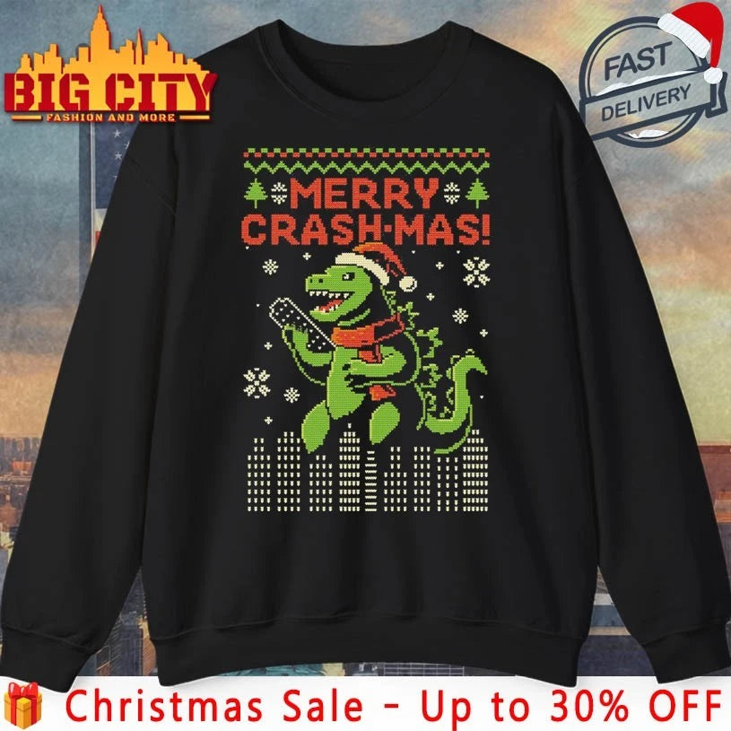 Godzilla Merry Crash-mas ugly Christmas shirt