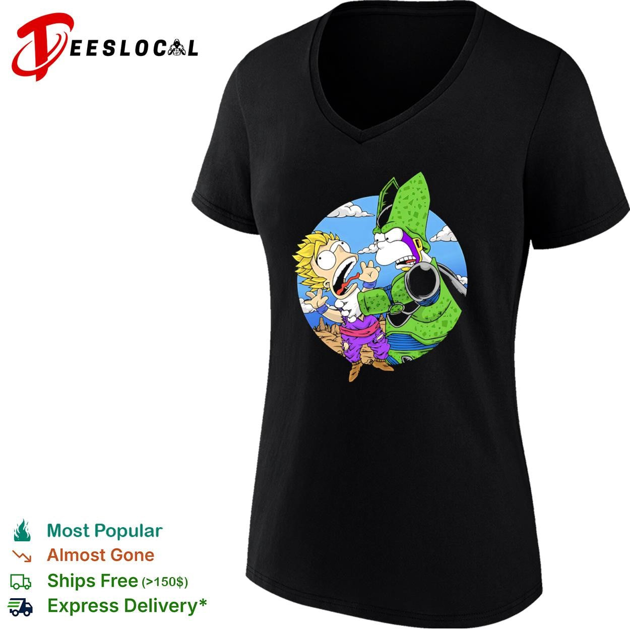 Gohan and Cell in the style of Bart and Homer shirt