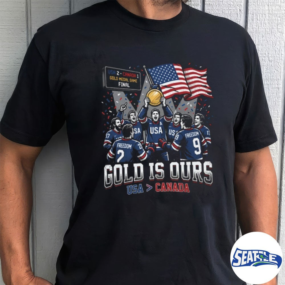 Gold Is Ours Hockey USA Canada USA Flag Graphic for Fans shirt