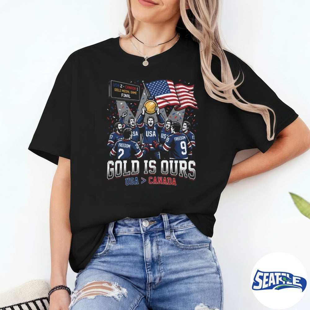 Gold Is Ours Hockey USA Canada USA Flag Graphic for Fans shirt