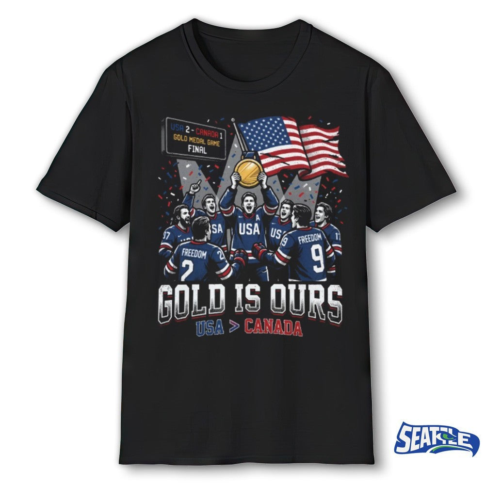 Gold Is Ours Hockey USA Canada USA Flag Graphic for Fans shirt