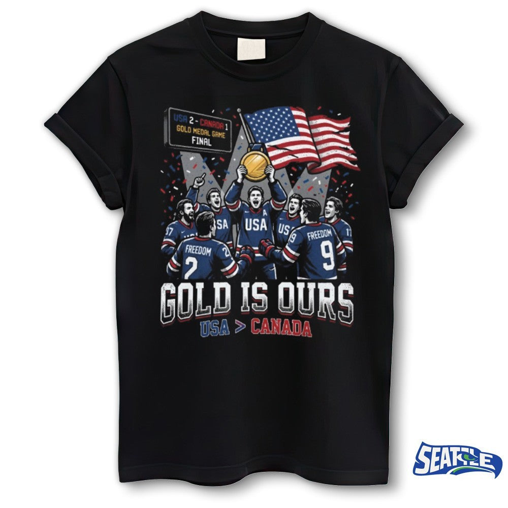 Gold Is Ours Hockey USA Canada USA Flag Graphic for Fans shirt