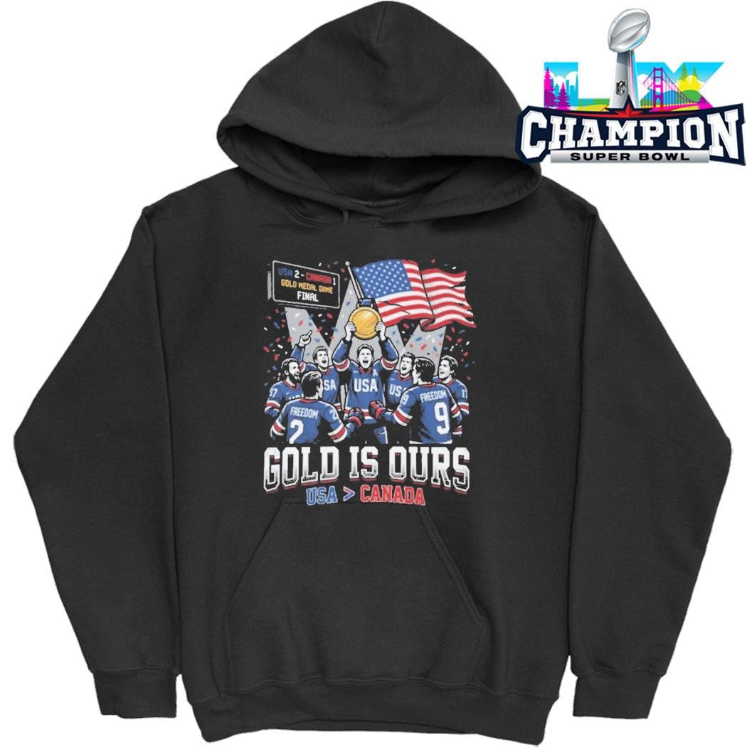Gold Is Ours Hockey Usa Big Than Canada Usa Flag Shirt