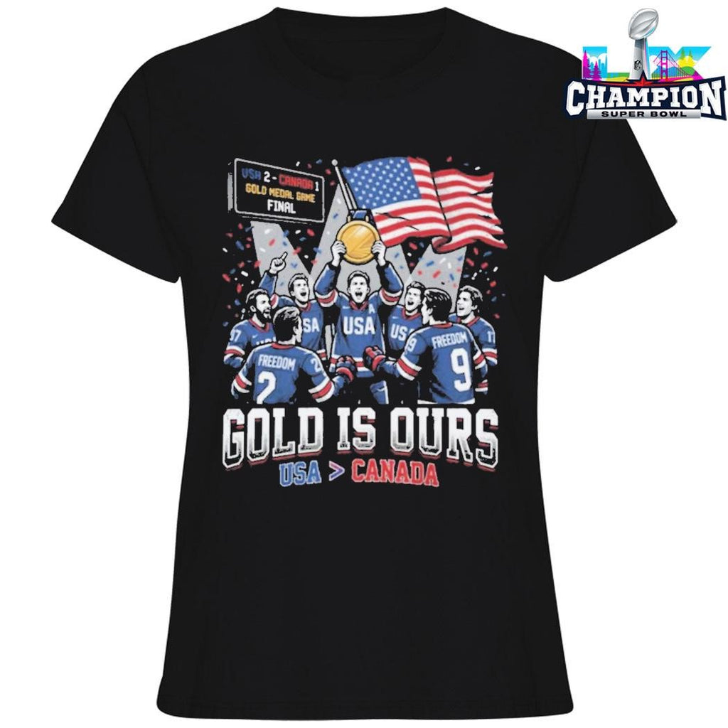 Gold Is Ours Hockey Usa Big Than Canada Usa Flag Shirt