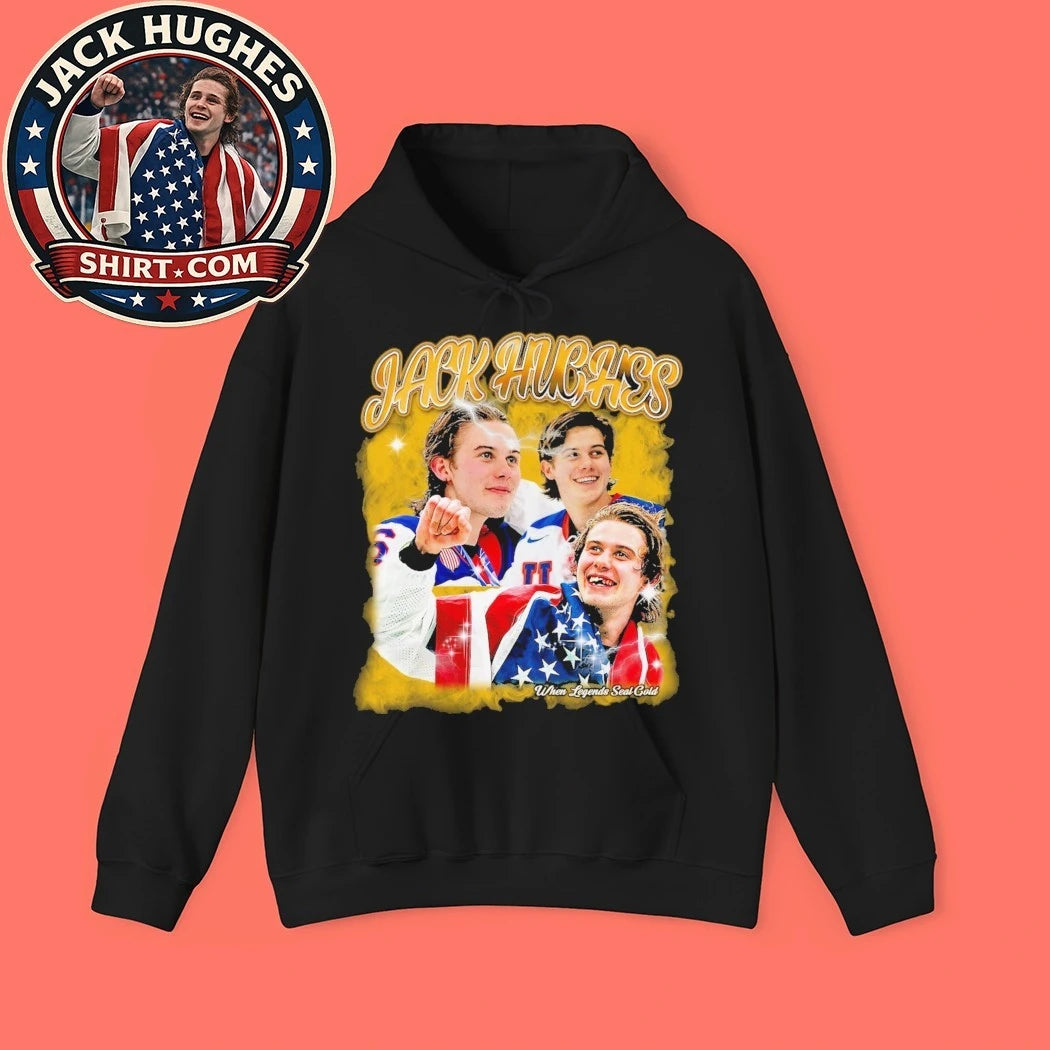 Gold Sealed Forever the Jack Hughes USA When Legends Seal Gold Graphic T-Shirt
