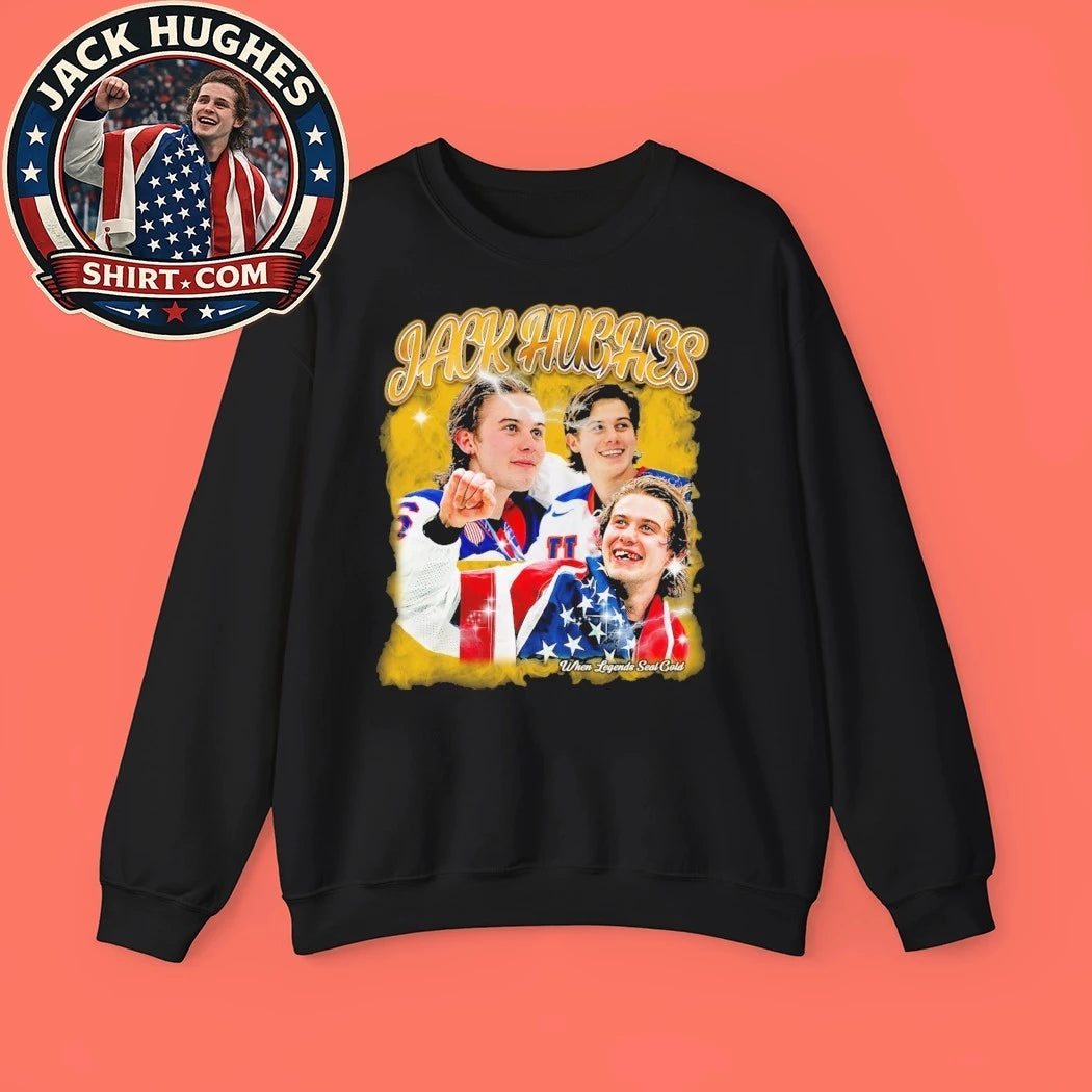 Gold Sealed Forever the Jack Hughes USA When Legends Seal Gold Graphic T-Shirt