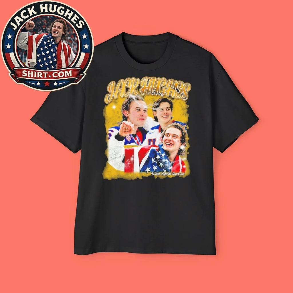 Gold Sealed Forever the Jack Hughes USA When Legends Seal Gold Graphic T-Shirt