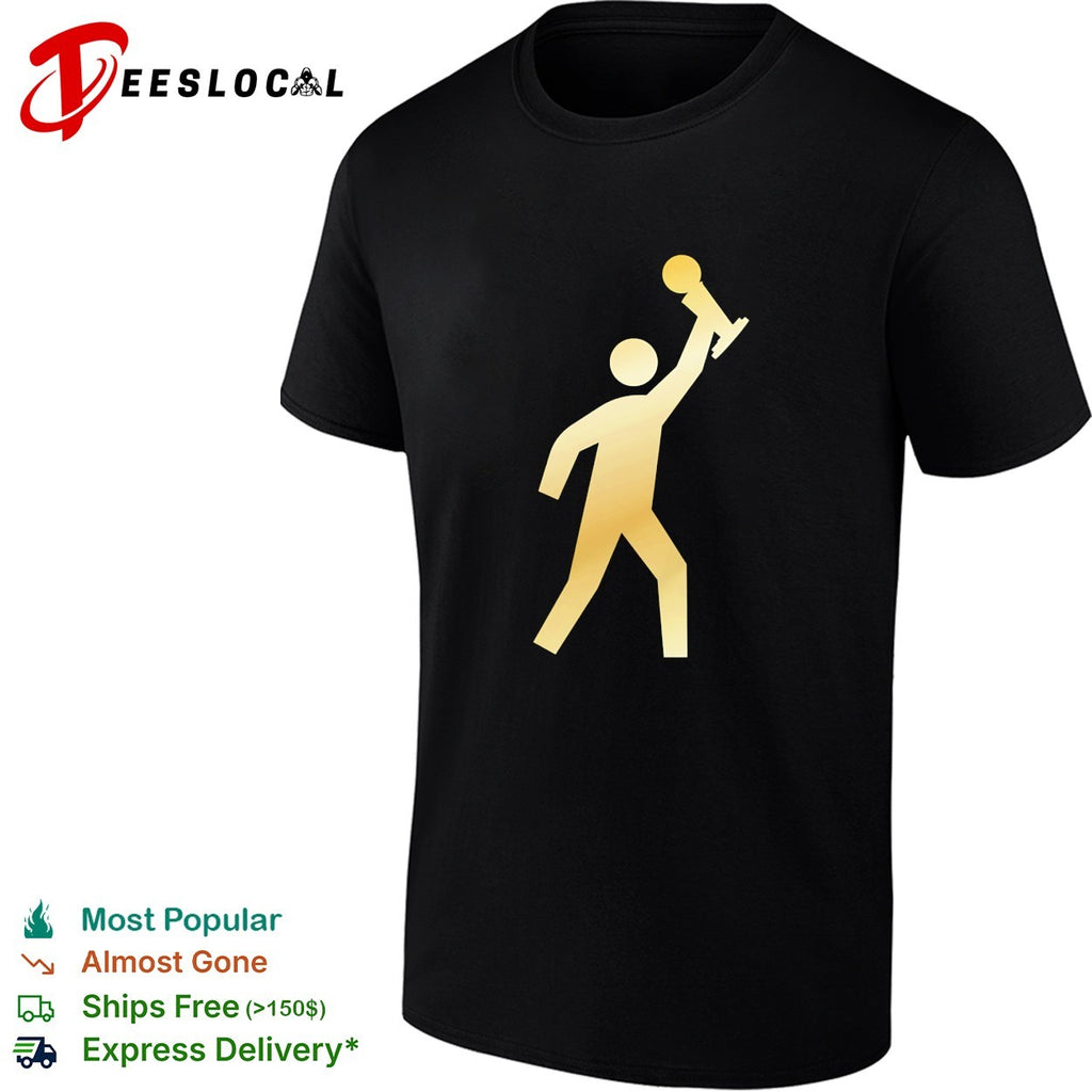 Gold trophy raised New York Knicks silhouette figure championship celebration shirt