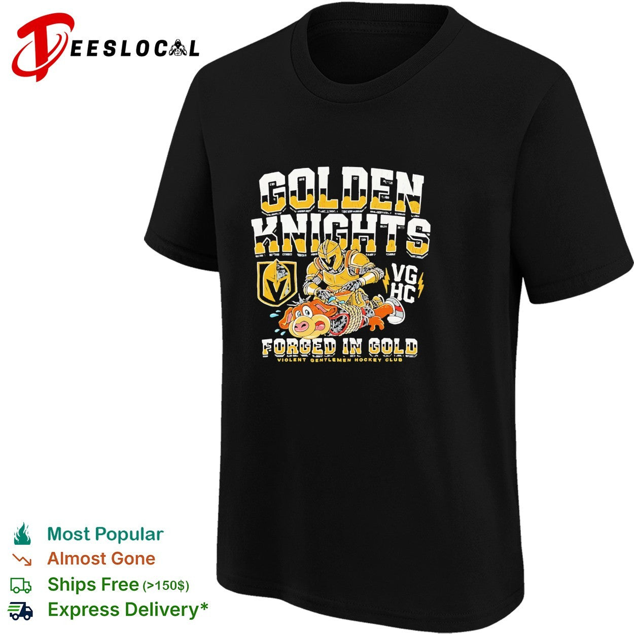 Golden Knights forged in gold VG HC Violent Gentlemen hockey club mascot parody shirt
