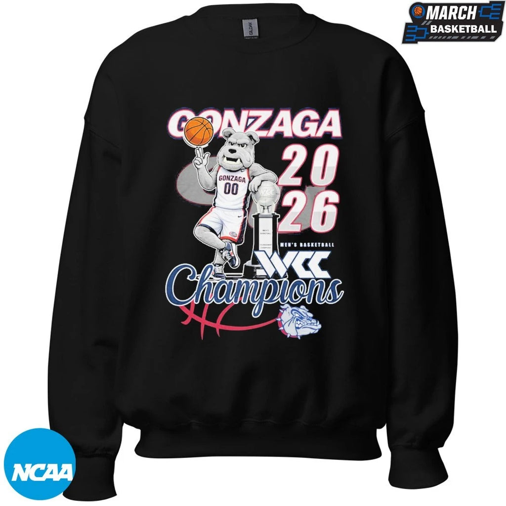 Gonzaga Bulldogs Men’s Basketball BCC Champions 2026 Mascot Trophy T-Shirts