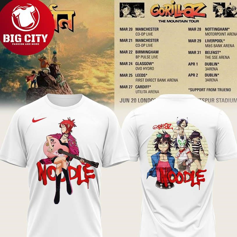 Gorillaz Band Noodle The Mountain Tour 2026 UK Two Sided Shirt