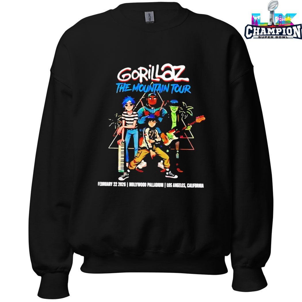 Gorillaz The Mountain Tour 2026 Show At Hollywood Palladium Los Angeles On February 22 T-shirts