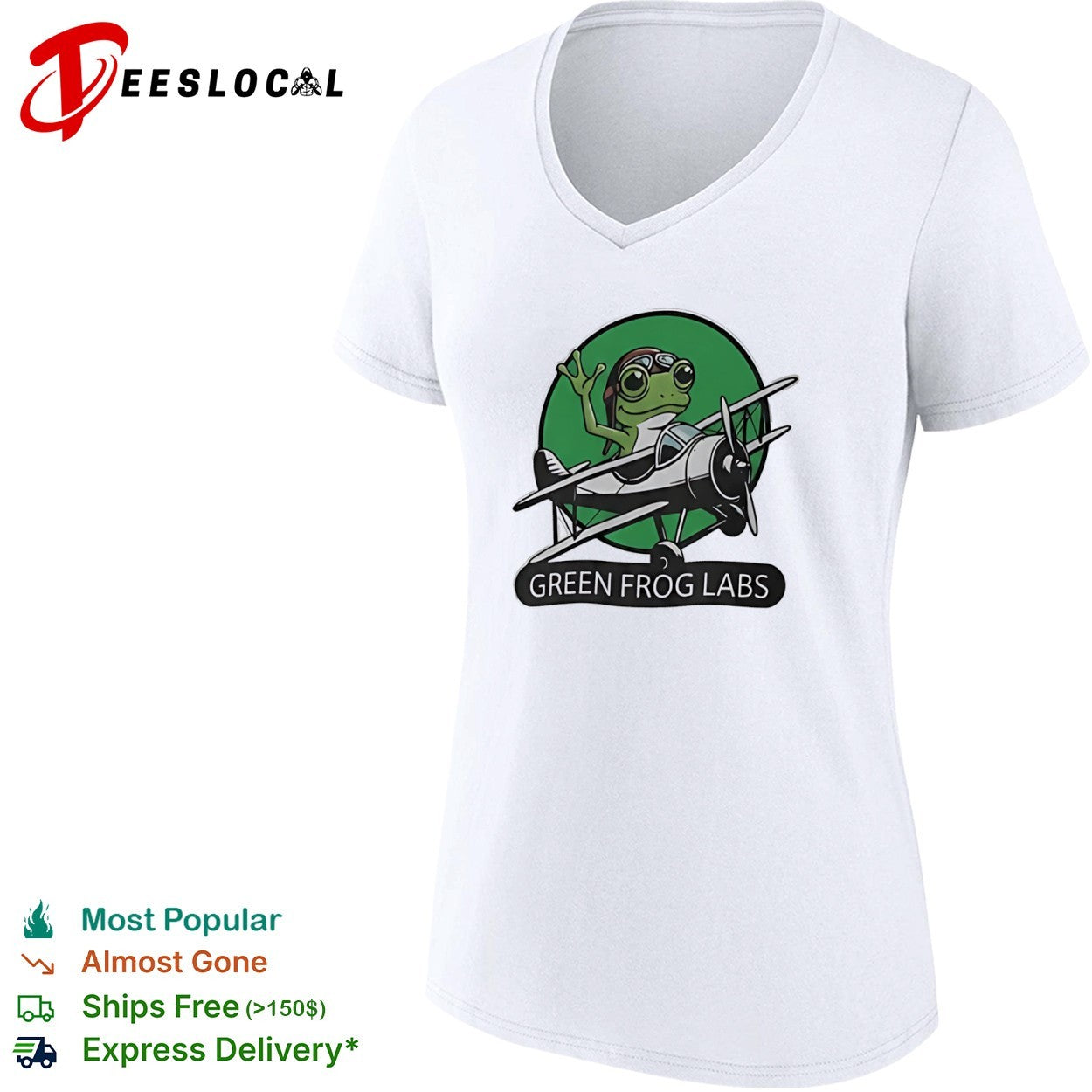 Green Frog Labs airplane flying frog mascot shirt