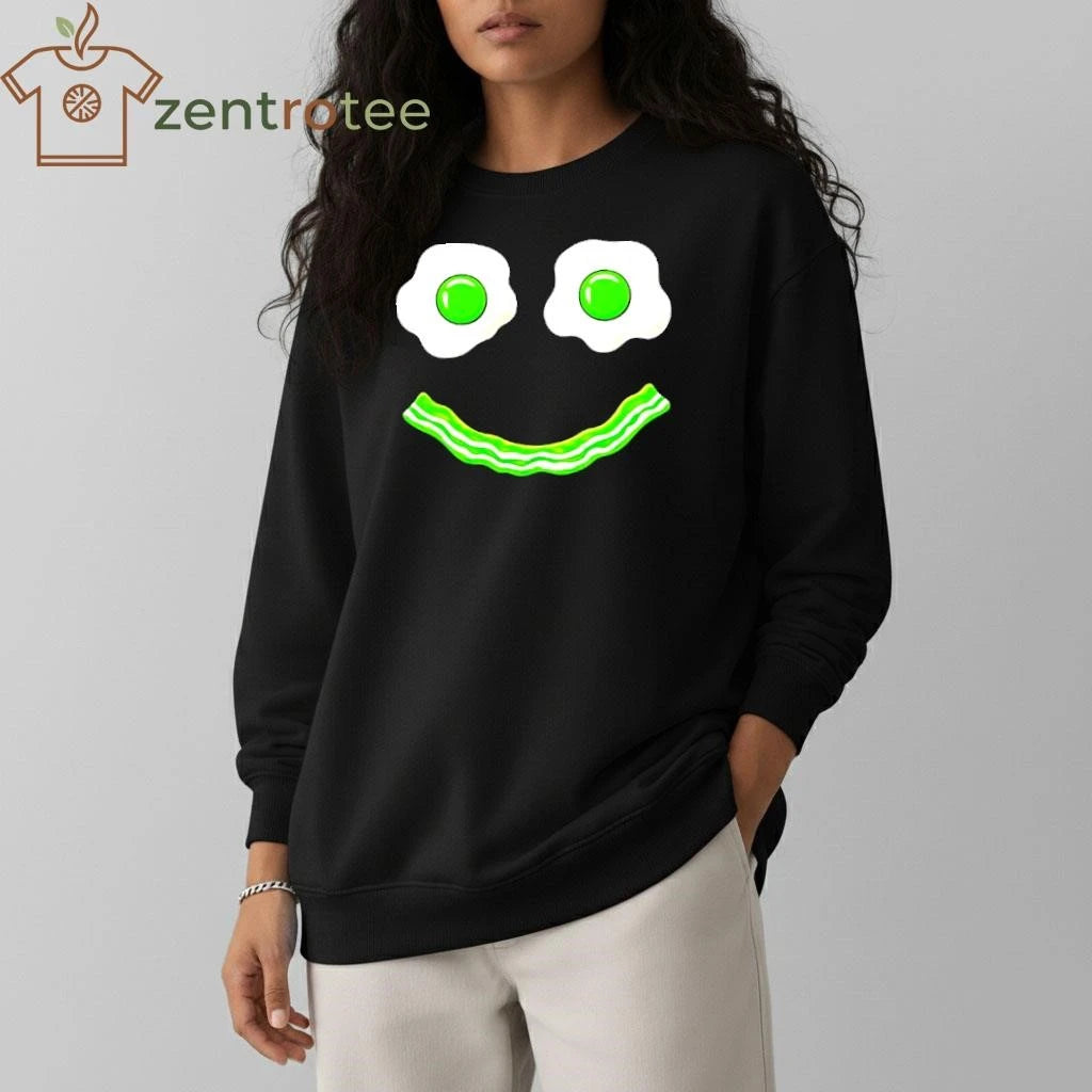 Green Smile Face Eggs And Bacon Ham Breakfast tee