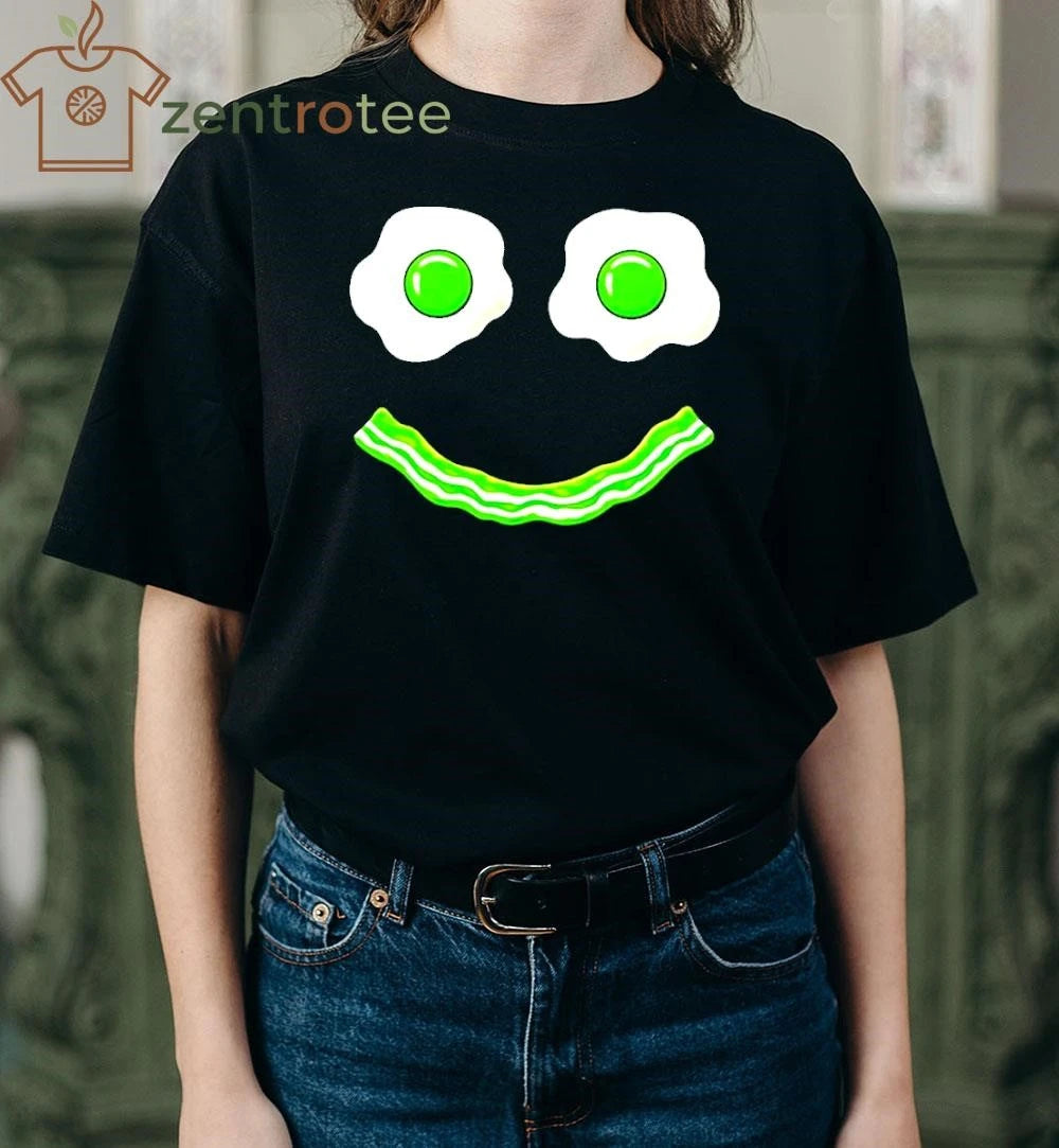 Green Smile Face Eggs And Bacon Ham Breakfast tee