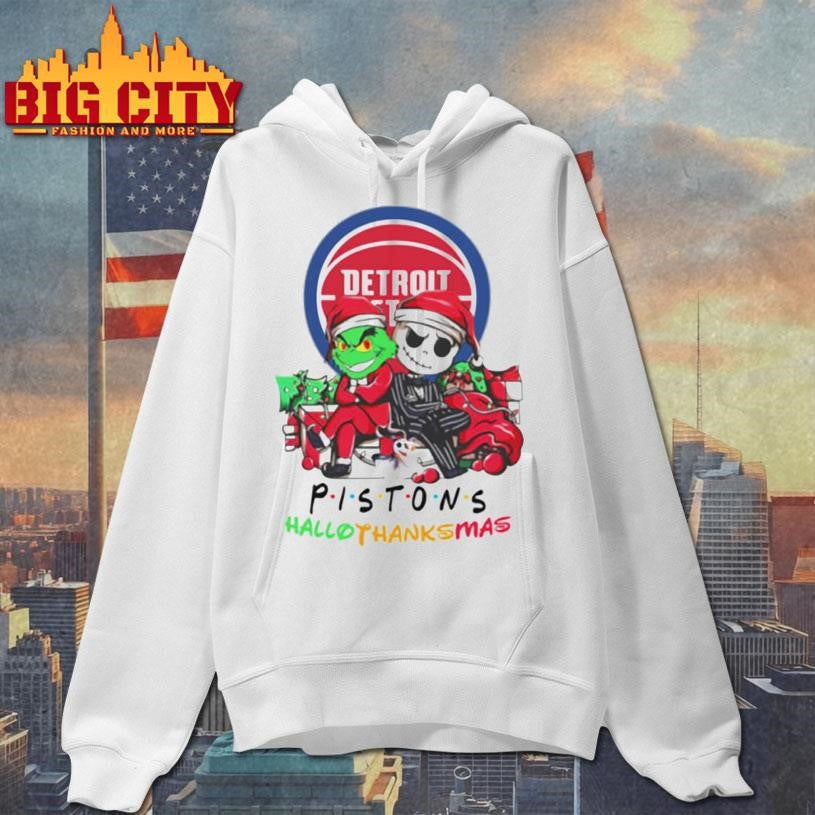 Grinch And Jack Detroit Pistons Friends HalloThanksMas Shirt