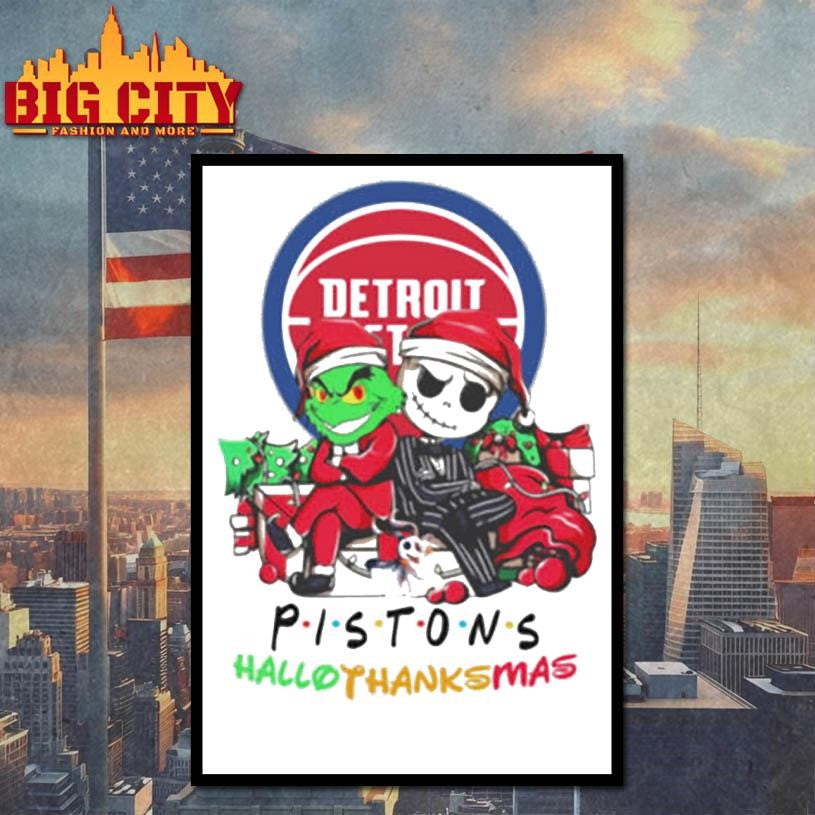 Grinch And Jack Detroit Pistons Friends HalloThanksMas Shirt